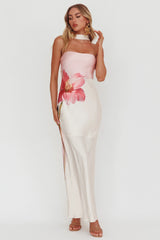 Damsel Reverse Halter Maxi Dress Flower Pink