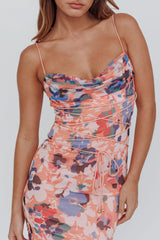 Teava Laced Waist Maxi Dress Flowers Orange