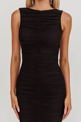 Nadia Sleeveless Ruched Midi Dress Black