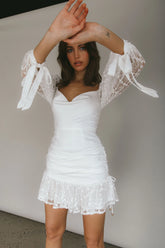 With Love Long Sleeve Lace Mini Dress White