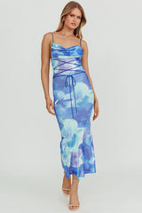 Teava Laced Waist Maxi Dress Flowers Blue
