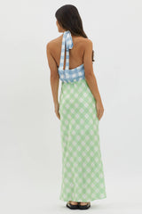 Lavara Halterneck Maxi Dress Checker Green