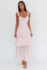 Veda Ruffle Strap Split Maxi Dress Roses Blush