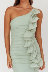 Haven One-Shoulder Ruffle Accent Maxi Dress Sage