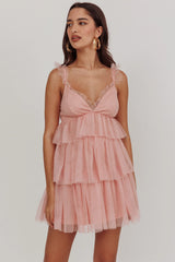 Sorbet Sky Tiered Tulle Mini Dress Pink