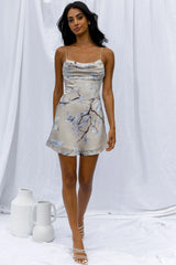 Well Versed Pleated Mini Dress Tropic Floral Print Beige