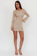 Cosmic Scoop Back Sequin Knit Mini Dress Gold