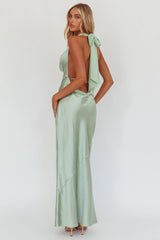 Leading Lady Open Back Cowl Maxi Dress Sage