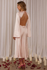 Doting Bell Sleeve Cut-Out Midi Dress Blush