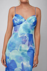 Sunni Low Back Midi Dress Floral Blue