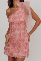 Mykonos Morning Tied One-Shoulder Mini Dress Embellished Pink
