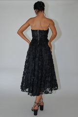 Dori Floral Embellished Midi Dress Black