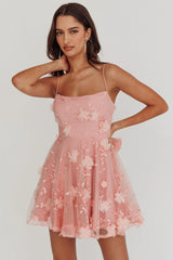 Athens Floral Bow Mini Dress Pink