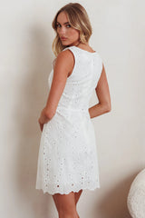 Villanelle Faux Button Placket Eyelet Mini Dress White