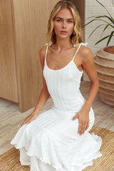 Manhattan Summer Tied Shoulder Ruffle Maxi Dress White
