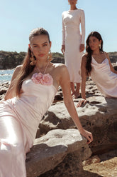 High Roller Flower Decoration Halter Dress Baby Pink