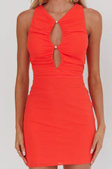 Piece Of Heaven Sleeveless Keyhole Mesh Mini Dress Red