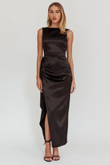 Kamillia Boat Neck Split Maxi Dress Black