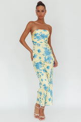 City Of Stars Strapless Maxi Dress Floral Yellow