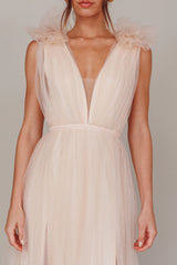 Ludivine Shoulder Accent Mesh Midi Dress Glitter Champagne