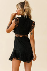 Elisha Crochet Detail Lace Overlay Dress Black