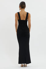 Oliana Sheer Waist Keyhole Maxi Dress Black