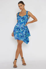 Heart Beat Ruffle Trim Mini Dress Blue