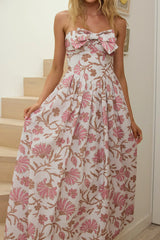 Summer Field Bow Bust Maxi Dress Floral Beige