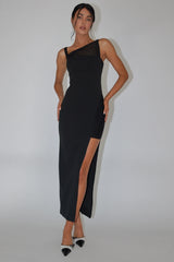 Zenya Split Ruched Midi Dress Black