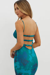 Lennox Elastic Back Bodycon Dress Floral Green