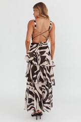 Veda Strappy Back Ruffle Maxi Dress Print Black