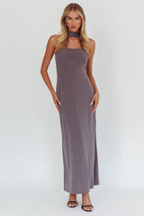 Damsel Reverse Halter Maxi Dress Charcoal