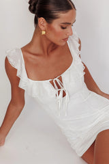 Sweet Saturday Tied Bust Ruffle Mini Dress White