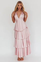 Auguste Tiered Frill Strappy Back Dress Blush