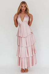 Auguste Tiered Frill Strappy Back Dress Blush
