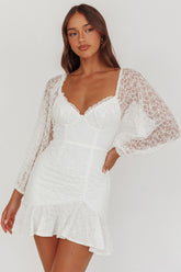 Halley Balloon Sleeve Frill Bust Flounce Hem Lace Dress White