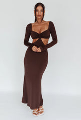 Vienna Long Sleeve Cut-Out Waist Maxi Dress Chocolate