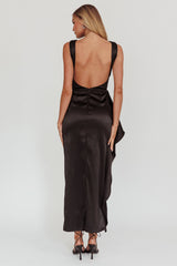 Kamillia Boat Neck Split Maxi Dress Black
