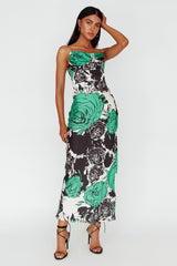 Highland Pleated Bust Midi Dress Floral Green