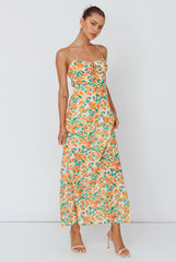 Solstice Noon Tied Bust Midi Dress Print Orange