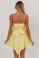 Festivity Flared Bow Floral Mini Dress Yellow