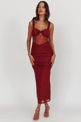 Oliana Lace Midi Dress Burgundy