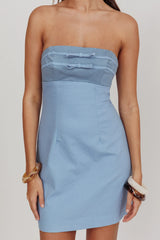 Caffeine Bow Detail Strapless Mini Dress Denim
