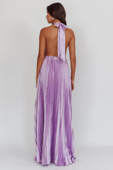 Monarch Pleated Satin Maxi Dress Lavender