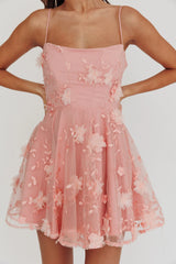Athens Floral Bow Mini Dress Pink