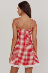 Noelle Lace Trim Mini Dress Gingham Red