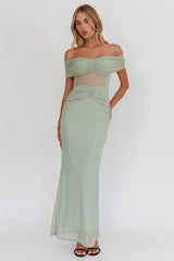 Silver Moon Off-Shoulder Maxi Dress Sage