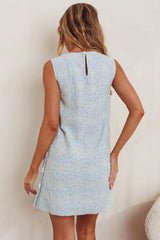 Sundae Funday Side Button Mini Dress Blue