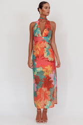 Cipriana Backless Halter Maxi Dress Floral Pink