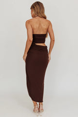 Somebody Cut-Out Halter Neck Midi Dress Chocolate